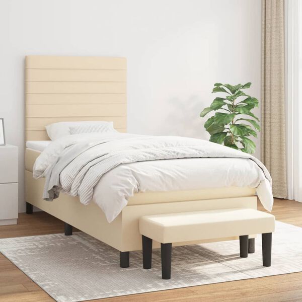 vidaXL Cama com molas/colch&atilde;o 90x190 cm tecido cor creme