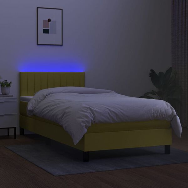 vidaXL Cama box spring c/ colch&atilde;o e LED 80x200 cm tecido verde