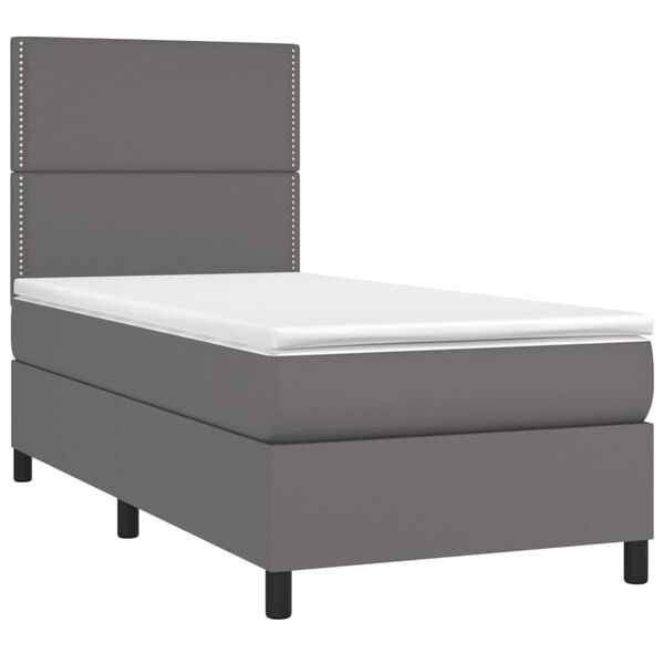 vidaXL Cama box spring c/ colch&atilde;o/LED 100x200cm couro artificial cinza