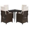 vidaXL 5 pcs conjunto jantar p/ jardim c/ almofad&otilde;es vime PE castanho