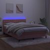 vidaXL Cama box spring c/ colch&atilde;o/LED 140x190 cm veludo rosa