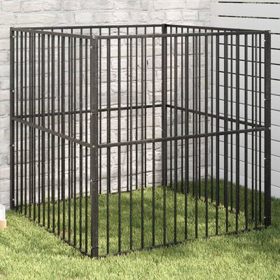 vidaXL Parque para cães com 4 painéis aço galvanizado preto