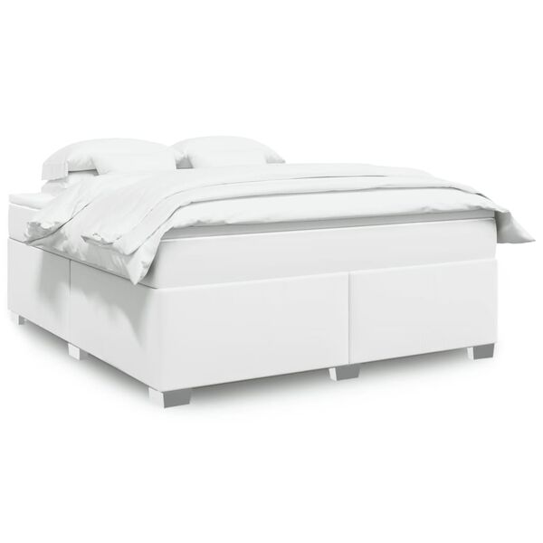 vidaXL Cama com molas/colch&atilde;o 180x200 cm couro artificial branco