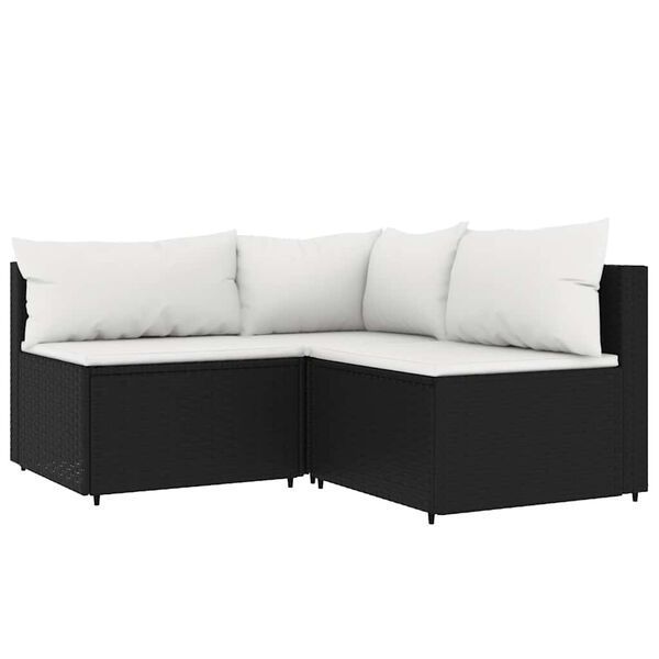 vidaXL 3 pcs conjunto lounge de jardim c/ almofad&otilde;es vime PE preto