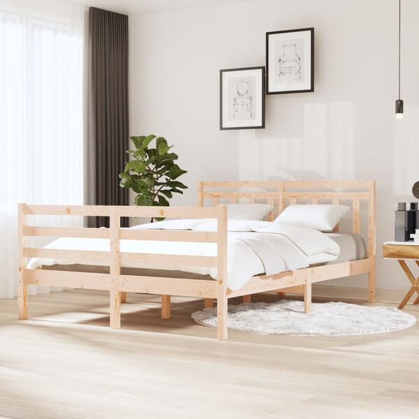 vidaXL Estrutura de cama casal 135x190 cm madeira maci&ccedil;a