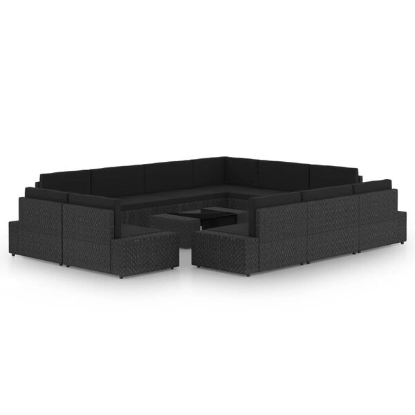 vidaXL 12 pcs conjunto lounge de jardim c/ almofad&otilde;es vime PE preto