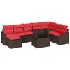 vidaXL Conjunto de Sof&aacute;s 9 unid. Marrom e Vermelho vime PE