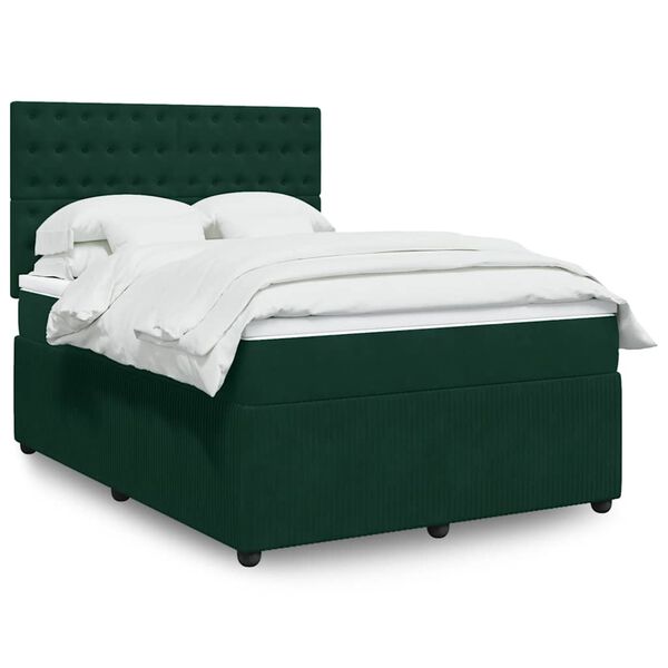 vidaXL Cama com molas/colch&atilde;o 160x200 cm veludo verde-escuro
