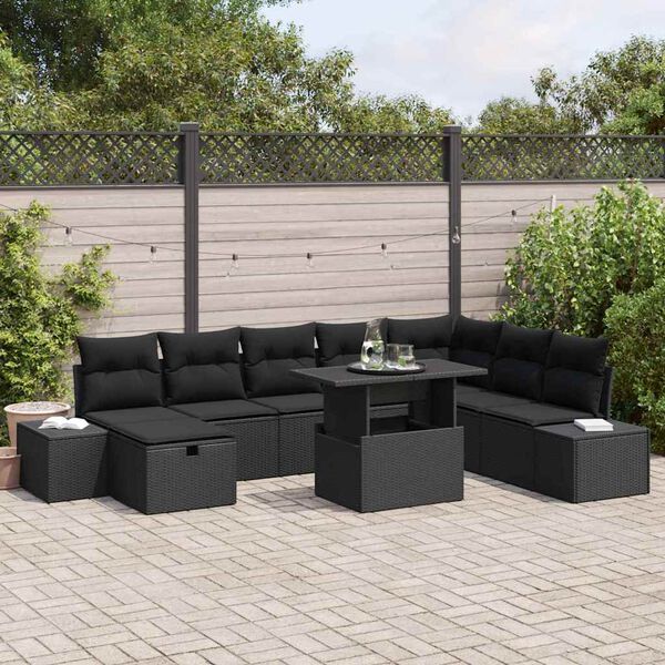 vidaXL Conjunto de Sof&aacute; de Jardim 11 pcs Preto Rattan Sint&eacute;tico