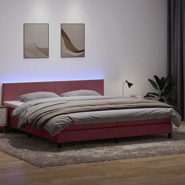 vidaXL Cama box spring c/ colch&atilde;o e LED 200x210 cm veludo rosa