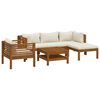 vidaXL 6 pcs conjunto lounge jardim c/ almofad&otilde;es creme ac&aacute;cia maci&ccedil;a