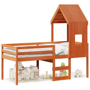 vidaXL Cama alta com telhado 80x200 cm pinho maci&ccedil;o castanho-mel