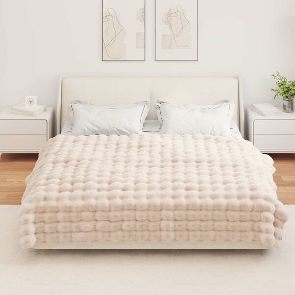 vidaXL Cobertor de Peles de Coelho Bege 150 x 220 cm Poli&eacute;ster