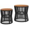 vidaXL Mesas de apoio p/ jardim c/ tampo de madeira 2pcs vime PE preto