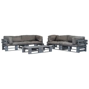 vidaXL Conj. lounge de paletes 6 pcs com almofad&otilde;es cinzentos madeira