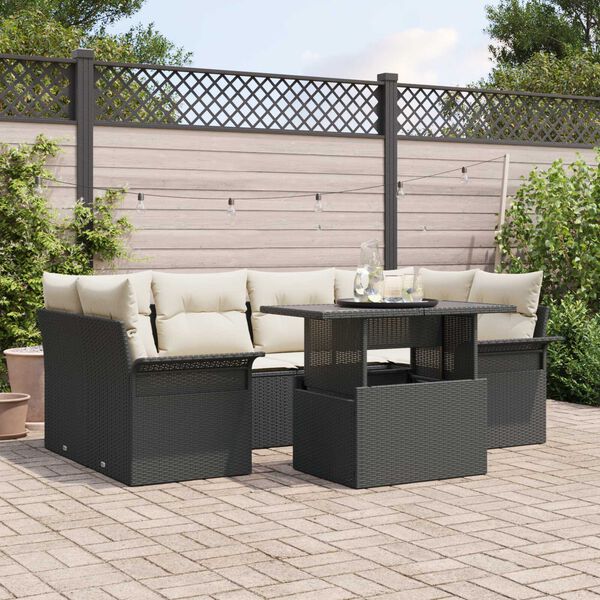 vidaXL Conjunto de Sof&aacute; de Jardim 7 pcs Preto Rattan Sint&eacute;tico
