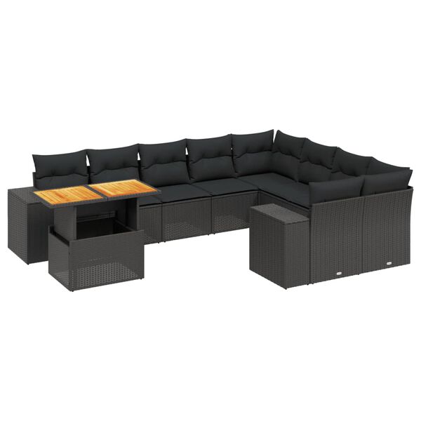vidaXL 10 pcs conjunto sof&aacute;s de jardim c/ almofad&otilde;es vime PE preto