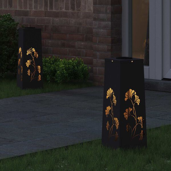 vidaXL Luz Solar LED de Caminho 2 pcs Preto A&ccedil;o Laminado a Frio