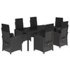 vidaXL 7 pcs conjunto de jantar p/ jardim c/ almofad&otilde;es vime PE preto