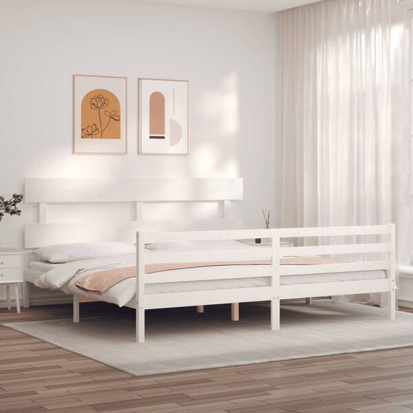 vidaXL Estrutura cama Super King Size c/ cabeceira madeira branco