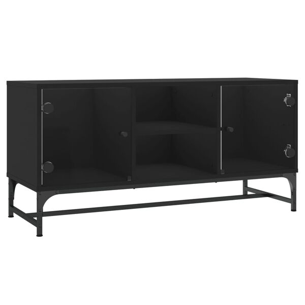 vidaXL M&oacute;vel de TV c/ portas de vidro 102x37x50 cm preto