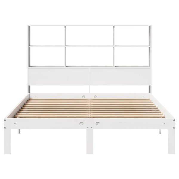 vidaXL Cama com estante sem colch&atilde;o 160x200 cm pinho maci&ccedil;o branco