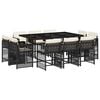 vidaXL 11 pcs conjunto de jantar p/ jardim c/ almofad&otilde;es vime PE preto