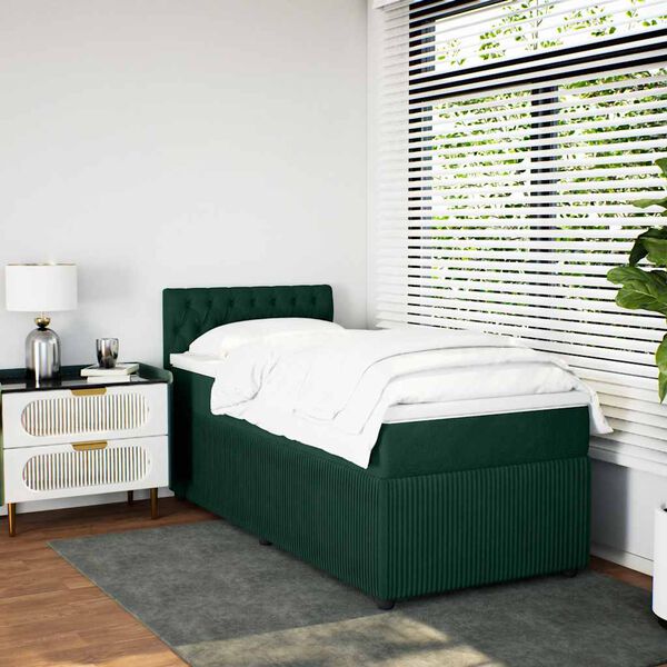 vidaXL Cama com molas/colch&atilde;o 80x200 cm veludo verde-escuro