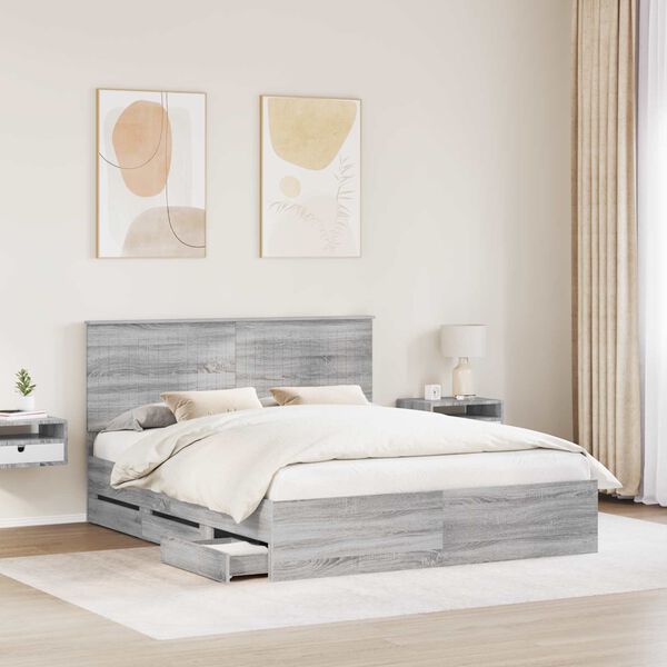 vidaXL Estrutura da Cama com cabeceira Cinza Sonoma 160 x 200 cm