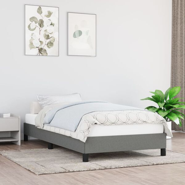 vidaXL Estrutura de cama sem colch&atilde;o 90x190 cm tecido cinzento-escuro