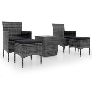 vidaXL 5 pcs conj. bistr&ocirc; de jardim vime PE e vidro temperado cinzento