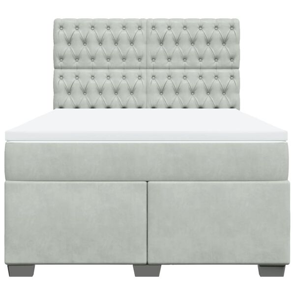 vidaXL Cama com molas/colch&atilde;o 160x200 cm veludo cinzento-claro