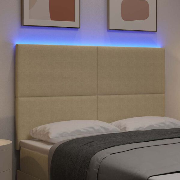 vidaXL Cabeceira LED com cabeceira Manual Cinza Verde 144 cm Poli&eacute;ster