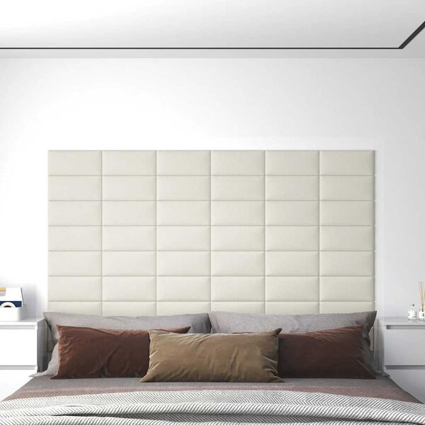 vidaXL Painel de parede 12 pcs 30x15 cm veludo 0,54 m² cor creme