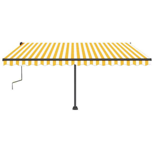 vidaXL Toldo retr&aacute;til manual com LED 450x350 cm amarelo e branco