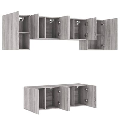 vidaXL 6 pcs móveis de parede p/ TV derivados de madeira cinza sonoma