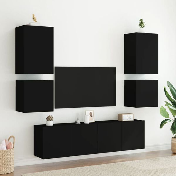 vidaXL M&oacute;veis parede p/ TV 2pcs 40,5x30x40 cm derivados madeira preto