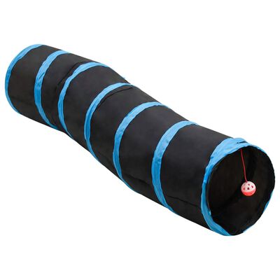 vidaXL Túnel para gatos em forma de S 122 cm poliéster preto e azul