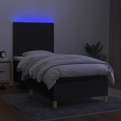 vidaXL Cama box spring c/ colchão e LED 90x190 cm tecido preto
