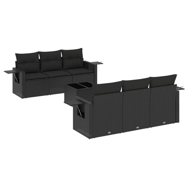 vidaXL 7 pcs conjunto de sof&aacute;s p/ jardim c/ almofad&otilde;es vime PE preto