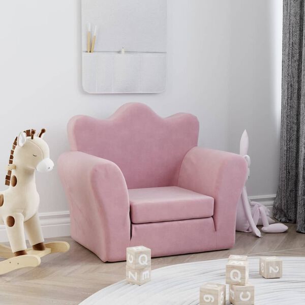 vidaXL Sof&aacute;-cama infantil de pel&uacute;cia rosa