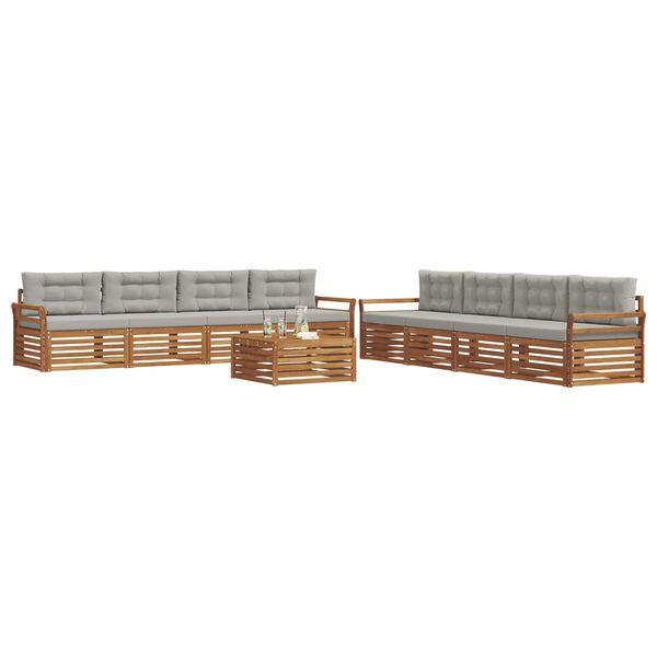 vidaXL Conjunto de Sof&aacute;s para Exterior 9 pcs Cinza Natural e Claro