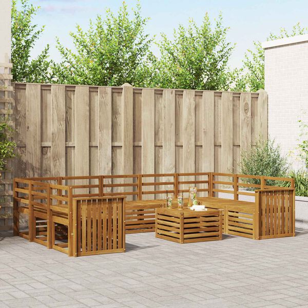 vidaXL Conjuntos de sof&aacute;s 10 pcs Natural Madeira S&oacute;lida de Ac&aacute;cia