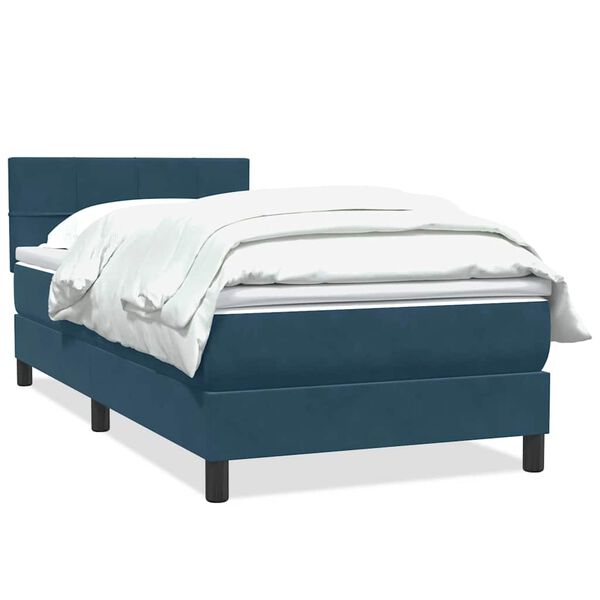 vidaXL Cama com molas/colch&atilde;o 100x210 cm veludo azul-escuro