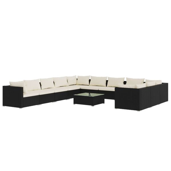 vidaXL 12 pcs conjunto lounge de jardim c/ almofad&otilde;es vime PE preto