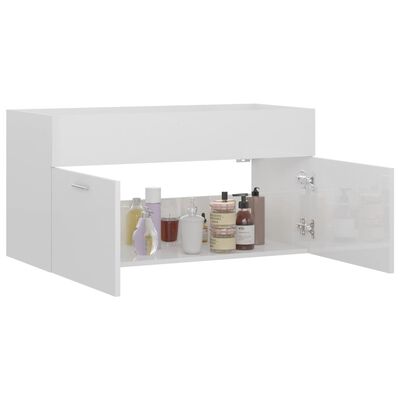 vidaXL Armário lavatório 90x38,5x46 cm contraplacado branco brilhante