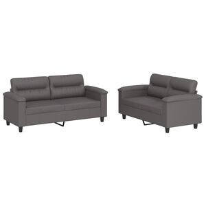 vidaXL 2 pcs conjunto de sof&aacute;s c/ almofad&otilde;es couro artificial cinzento