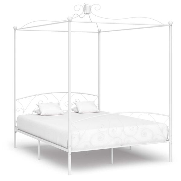 vidaXL Estrutura de cama com dossel metal 180x200 cm branco