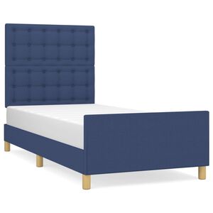 vidaXL Estrutura de cama c/ cabeceira tecido azul 90x190 cm