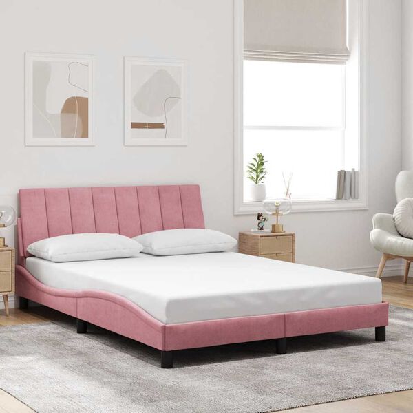 vidaXL Estrutura de cama sem colch&atilde;o Hanko 140x200 cm veludo rosa